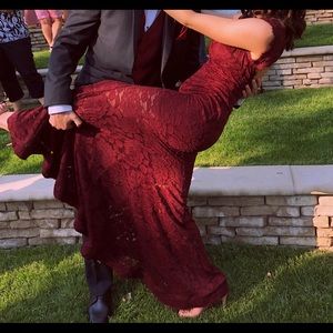 Red/ maroon lace prom dress